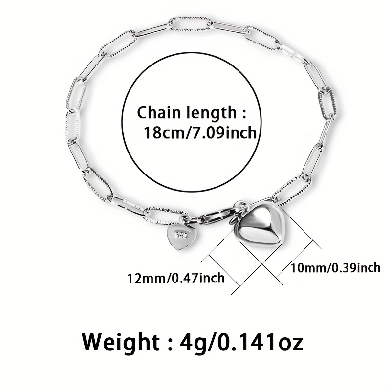 925 Silvery Paper Clip Chain Women's Bracelet